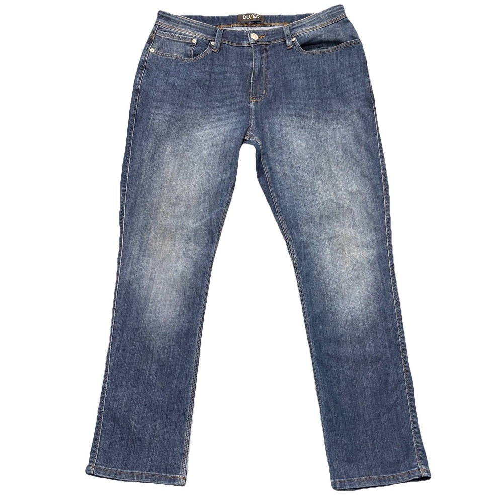 Du/er Jeans Mens 36x30‎ Blue Denim L2X Relaxed Taper Technical Performance